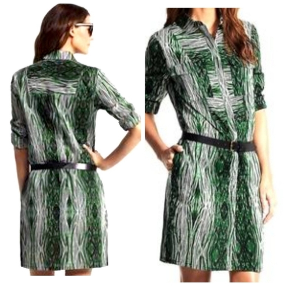 Derek Lam Design Nation Green black cotton Button down Shirt Dress Size Medium - Picture 14 of 16